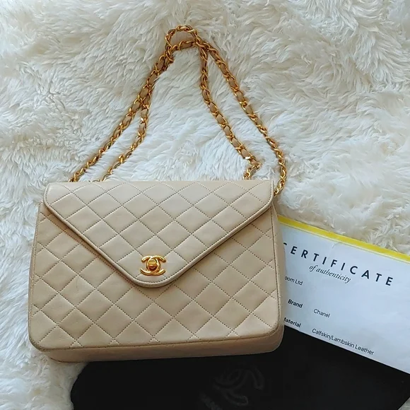 Chanel Beige Classic Quilted Matelasse Lambskin Bag - Picture 17 of 17